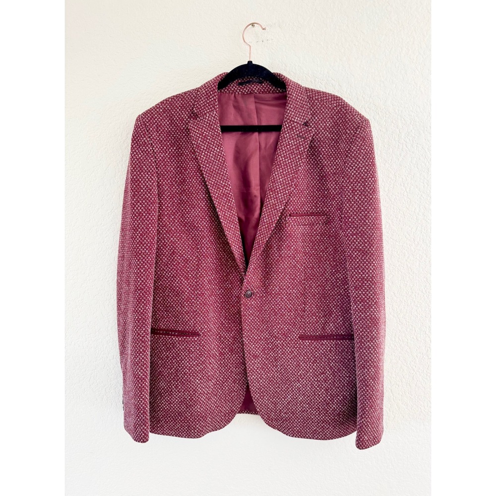 Vercini Textured Blazer Sport Coat Burgundy Mens Size US 44R Suit Jacket Modern